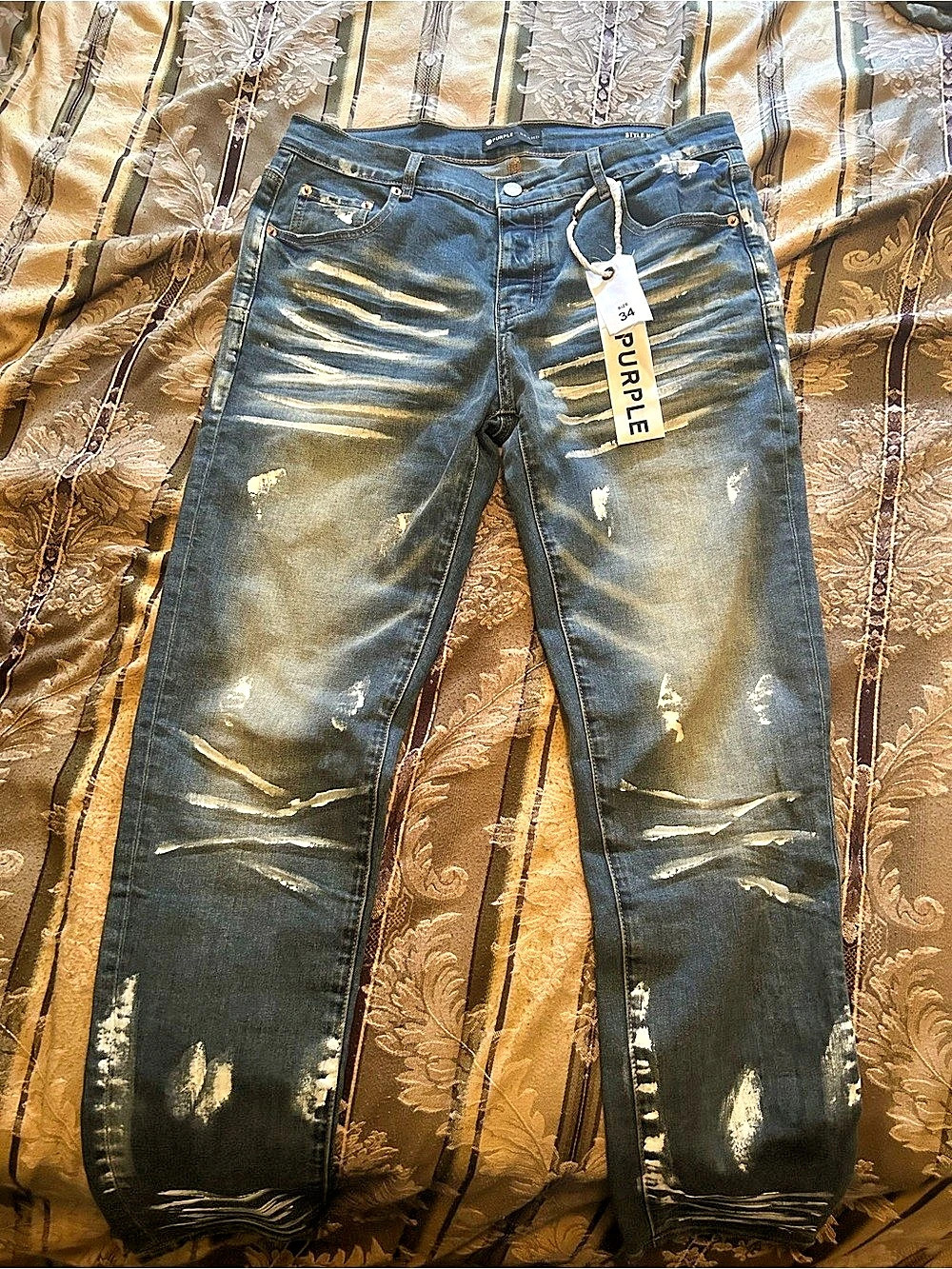 Purple Brand P001 Light Indigo Paint Jeans Blue Waist 34
